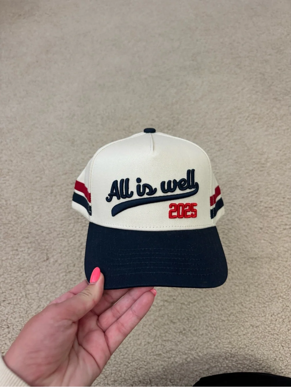 All Is Well 2025 Kids Cap - White and Navy